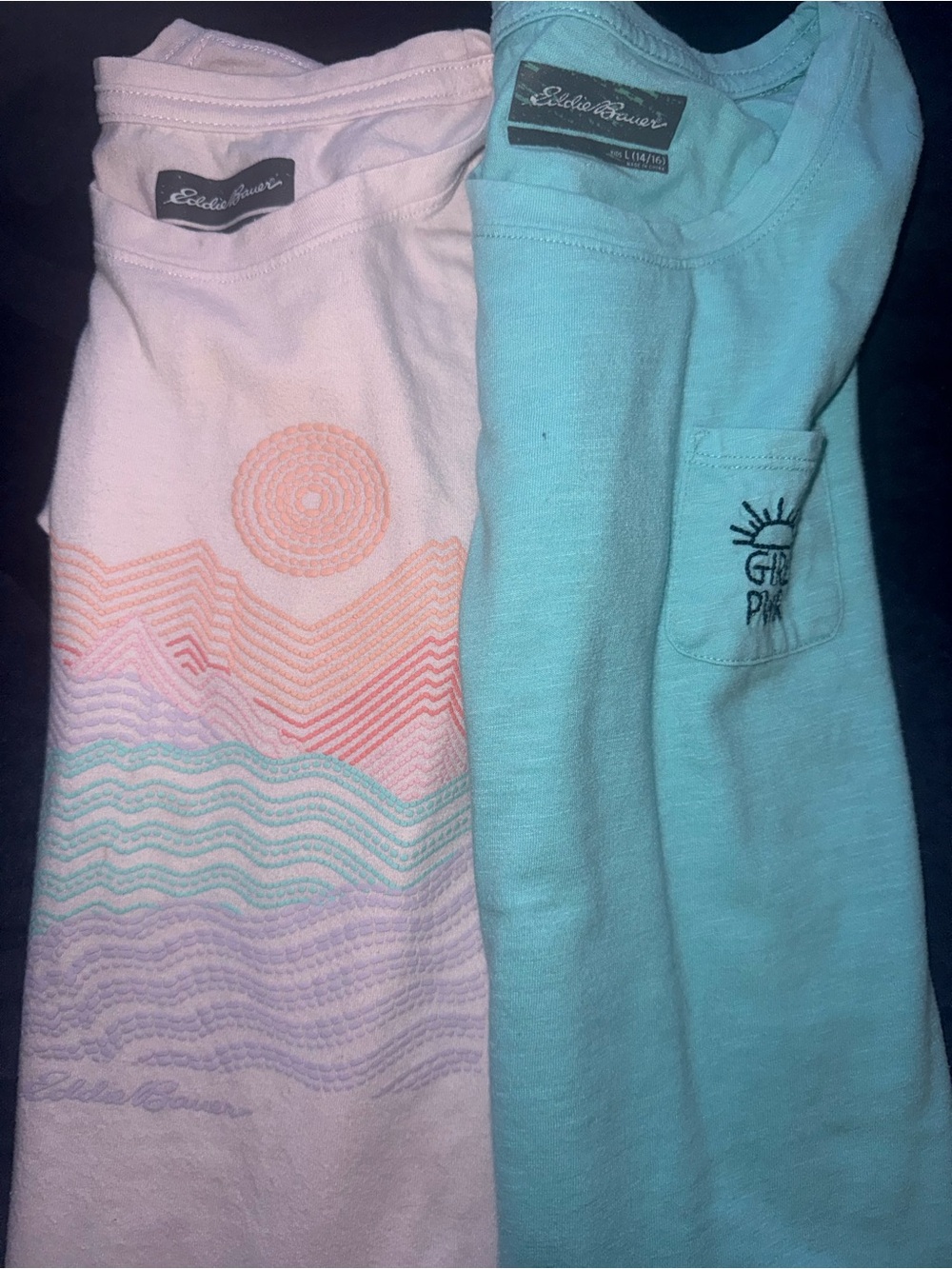 Eddie Bauer Girls Tees in Light Pink and Aqua